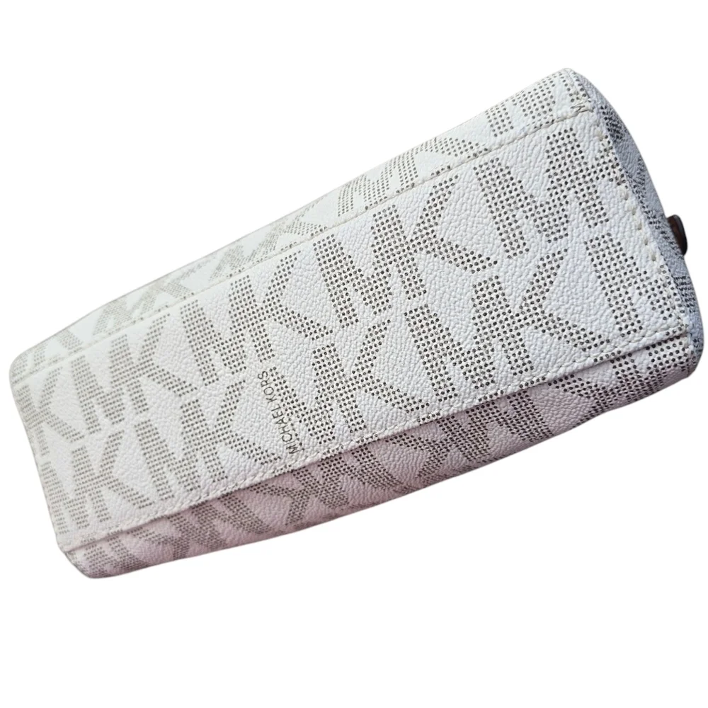 Michael Kors Cream & Brown Satchel with Monogram Pattern